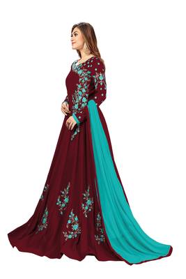 Maroon embroidered faux georgette salwar 3