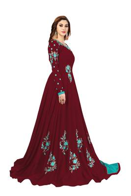 Maroon embroidered faux georgette salwar 4