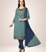 Trendmalls Sky Blue embroidered Georgette Party Wear Kurta Pant with Dupatta Salwar Suit Set