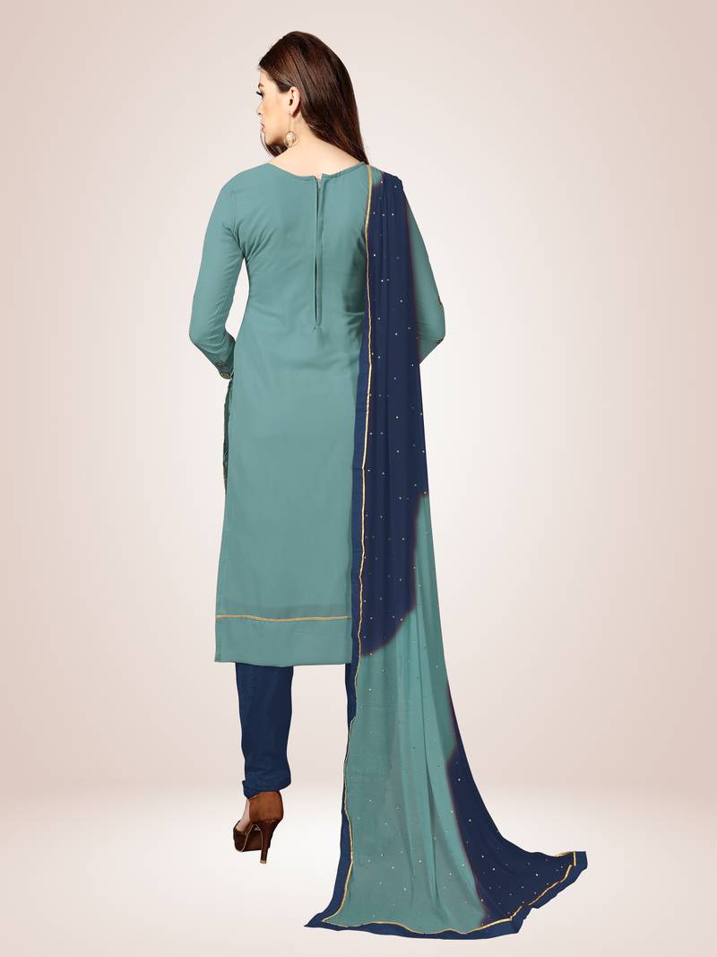 Trendmalls Sky Blue embroidered Georgette Party Wear Kurta Pant with Dupatta Salwar Suit Set