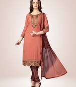 Trendmalls Brown embroidered faux georgette Party Wear Festive Wedding Salwar Dress & Gown 