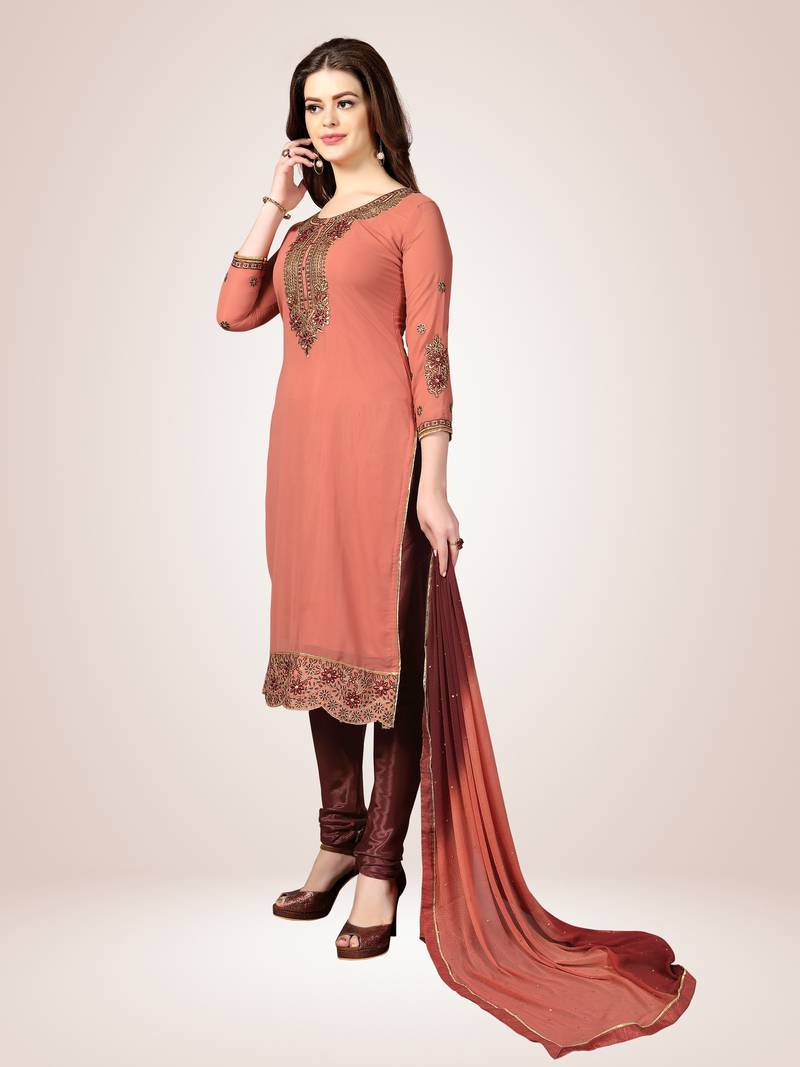Trendmalls Brown embroidered faux georgette Party Wear Festive Wedding Salwar Dress & Gown 