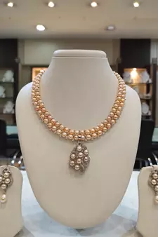 Pink pearl necklaces