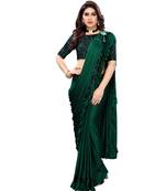 Dark green plain lycra saree with blouse
