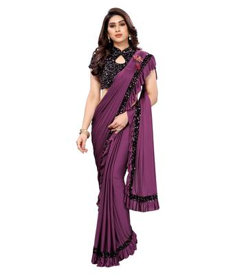 Magenta plain lycra saree with blouse 1