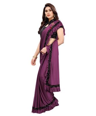 Magenta plain lycra saree with blouse 2