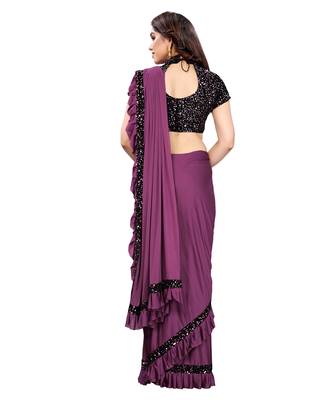 Magenta plain lycra saree with blouse 3