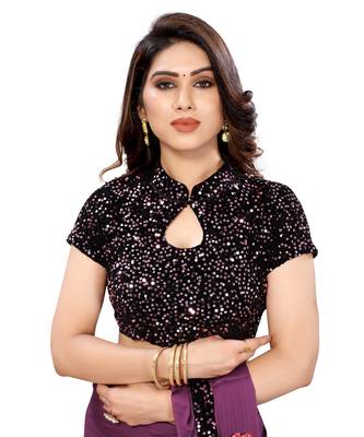 Magenta plain lycra saree with blouse 4