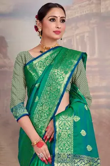 skyblue Wedding And Festival Banarasi Saree
