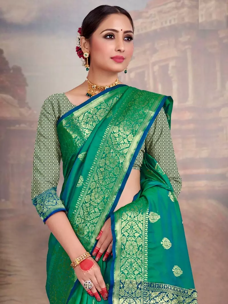 skyblue Wedding And Festival Banarasi Saree