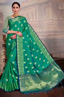 skyblue Wedding And Festival Banarasi Saree