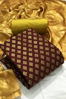  Maroon Banarasi silk Unstitched dress material