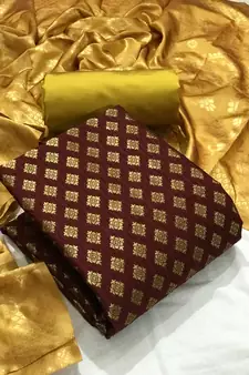  Maroon Banarasi silk Unstitched dress material
