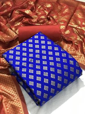  Royal blue Banarasi silk Unstitched dress material 1