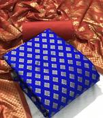  Royal blue Banarasi silk Unstitched dress material