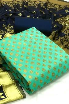  Sea green Banarasi silk Unstitched dress material
