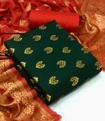  Green Banarasi silk Unstitched dress material