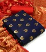  Navy blue Banarasi silk Unstitched dress material