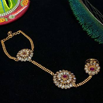 Embellish With Kundan & Pearl Adjustable Haath Phool Panja Bracelet 1