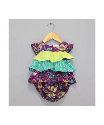 Infant Purple Printed  Frill Cotton Romper 2
