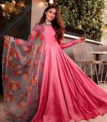 Pink Rayon Designer Gown with Organza Dupatta