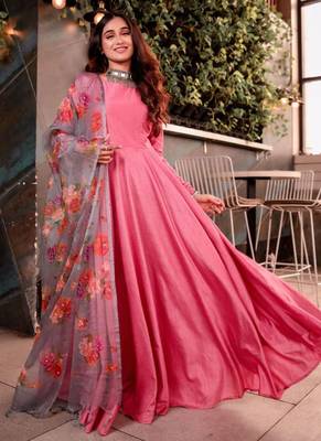 Pink Rayon Designer Gown with Organza Dupatta 2