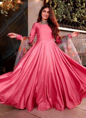 Pink Rayon Designer Gown with Organza Dupatta 3