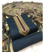 SheWill Peacock Blue Color Printed Dupatta Unstitched Dress Material