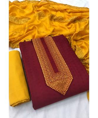 SheWill Women Maroon Embroidered Unstitched Dress Material 1