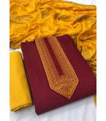 SheWill Women Maroon Embroidered Unstitched Dress Material