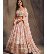 White Zari And Sequins Embroidered Organza Semi Stitched Lehenga