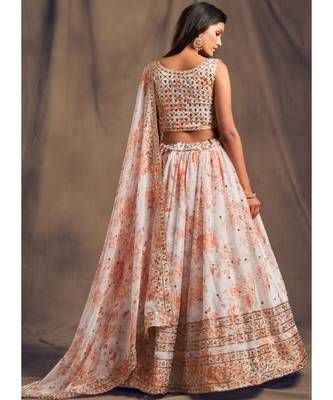 White Zari And Sequins Embroidered Organza Semi Stitched Lehenga 4