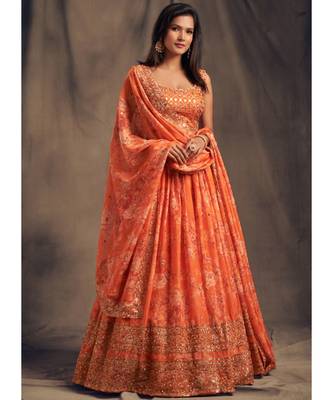 White Zari And Sequins Embroidered Organza Semi Stitched Lehenga 1