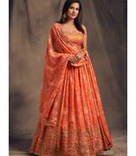 White Zari And Sequins Embroidered Organza Semi Stitched Lehenga