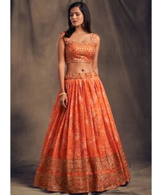 White Zari And Sequins Embroidered Organza Semi Stitched Lehenga 2