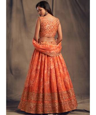 White Zari And Sequins Embroidered Organza Semi Stitched Lehenga 4