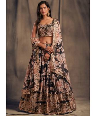 White Zari And Sequins Embroidered Organza Semi Stitched Lehenga 1