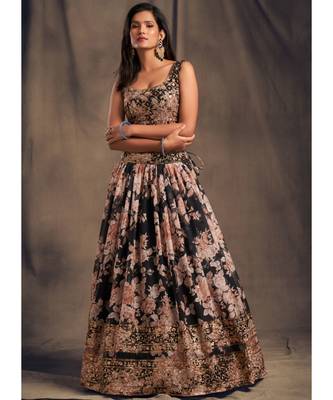 White Zari And Sequins Embroidered Organza Semi Stitched Lehenga 2