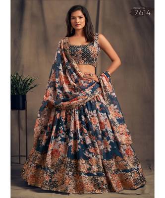 White Zari And Sequins Embroidered Organza Semi Stitched Lehenga 1