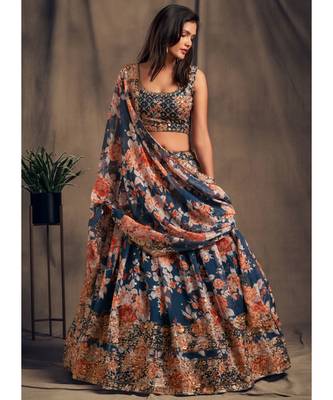 White Zari And Sequins Embroidered Organza Semi Stitched Lehenga 2