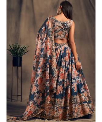 White Zari And Sequins Embroidered Organza Semi Stitched Lehenga 4