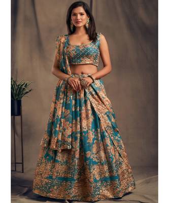 White Zari And Sequins Embroidered Organza Semi Stitched Lehenga 1