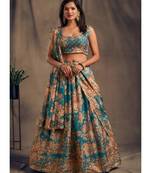 White Zari And Sequins Embroidered Organza Semi Stitched Lehenga