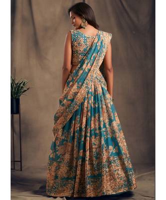 White Zari And Sequins Embroidered Organza Semi Stitched Lehenga 4