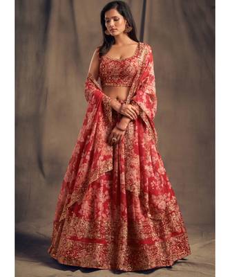 White Zari And Sequins Embroidered Organza Semi Stitched Lehenga 1