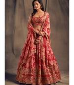 White Zari And Sequins Embroidered Organza Semi Stitched Lehenga