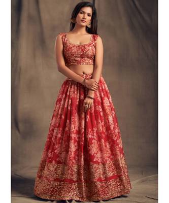 White Zari And Sequins Embroidered Organza Semi Stitched Lehenga 2