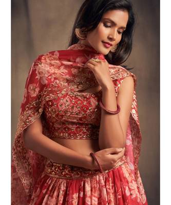 White Zari And Sequins Embroidered Organza Semi Stitched Lehenga 3