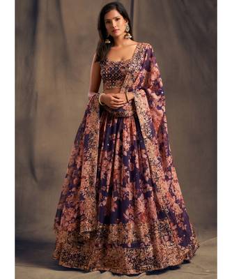 White Zari And Sequins Embroidered Organza Semi Stitched Lehenga 1