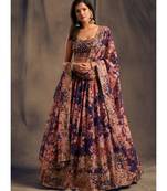 White Zari And Sequins Embroidered Organza Semi Stitched Lehenga